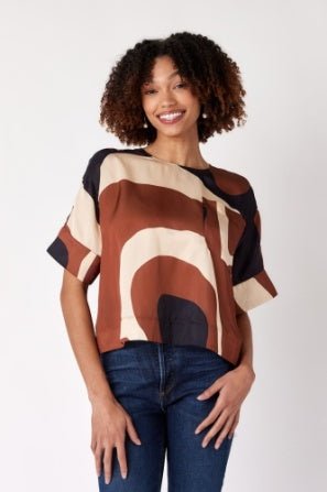 Crosby: Doris Topography Print Top: Brown/Blk/Cream - Shorely Chic Boutique