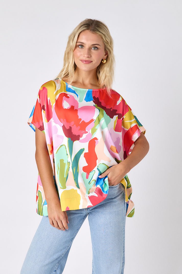 Crosby: Maxine S/S Painted Petals Tunic: Multi - Shorely Chic Boutique
