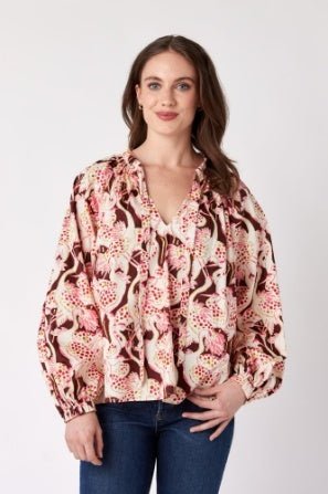 Crosby: Monroe Cranes Print Top: Cream/Brown - Shorely Chic Boutique