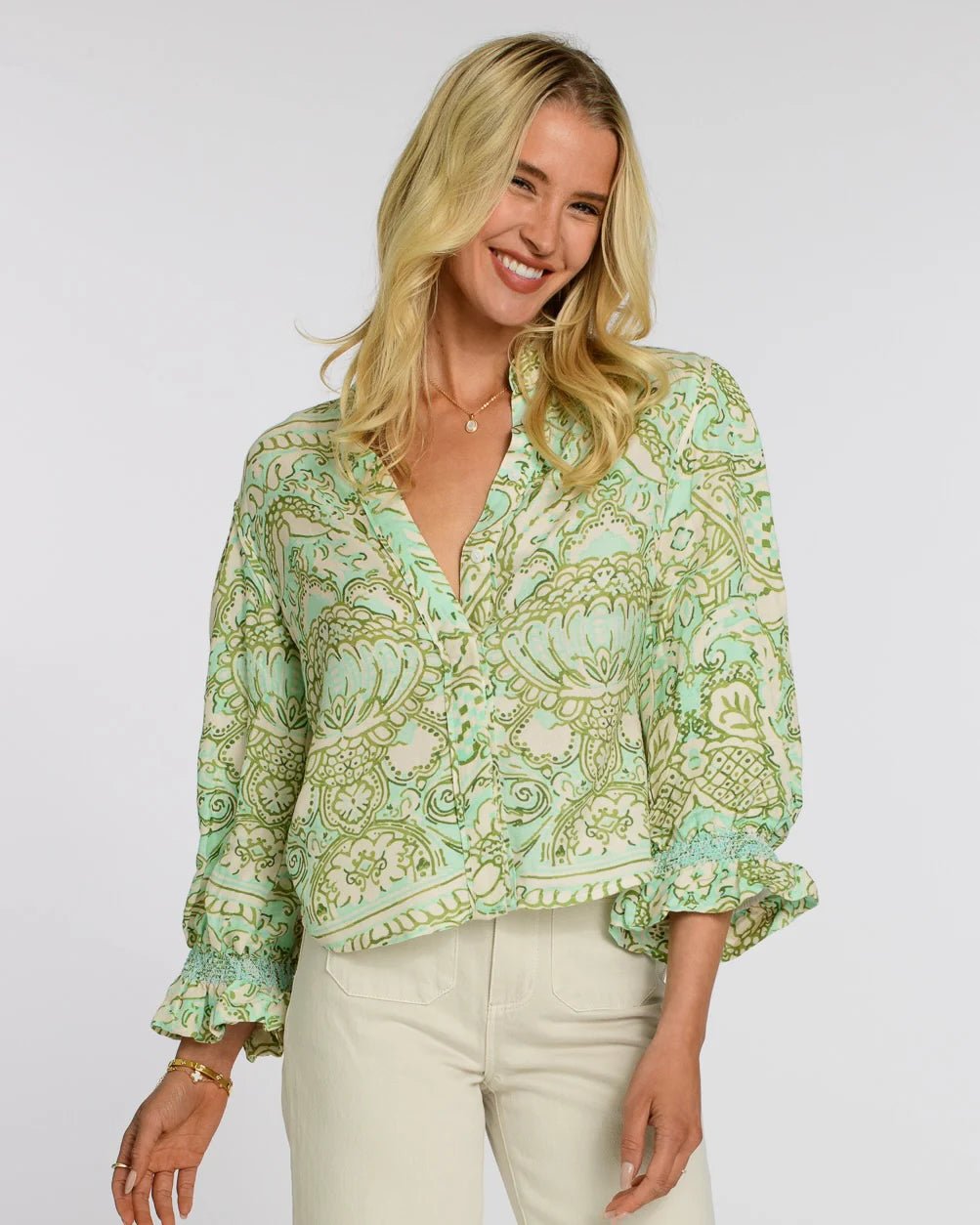 Elizabeth James - Emily Damask Top: Aqua - Shorely Chic Boutique