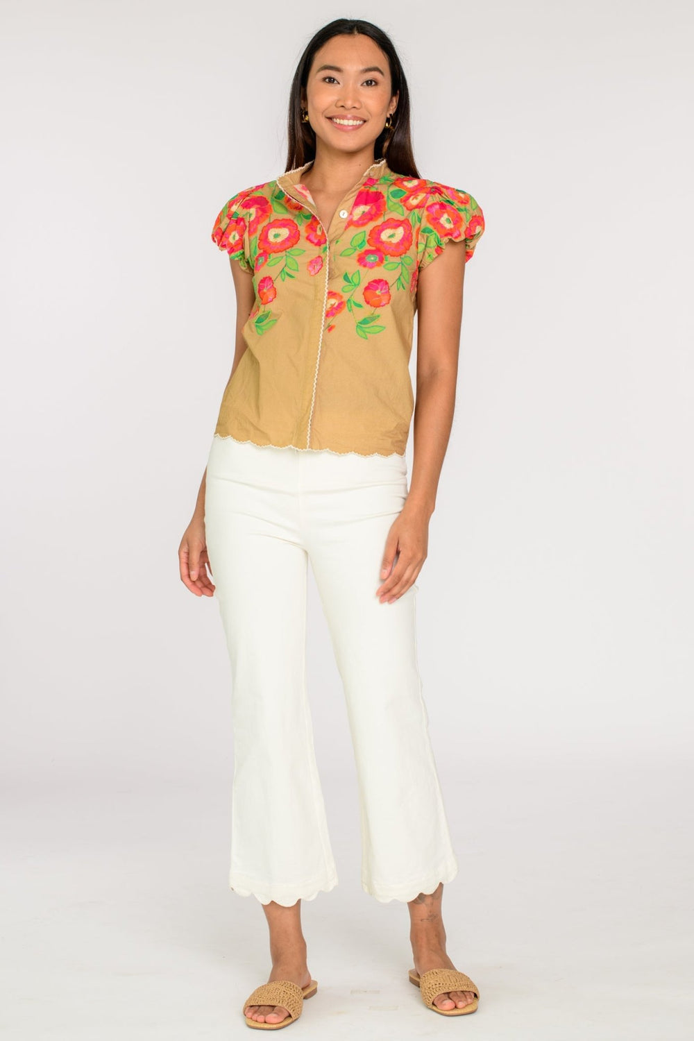 Elizabeth James - S/S Poppy Patch Emily Top: Iced Coffee - Shorely Chic Boutique