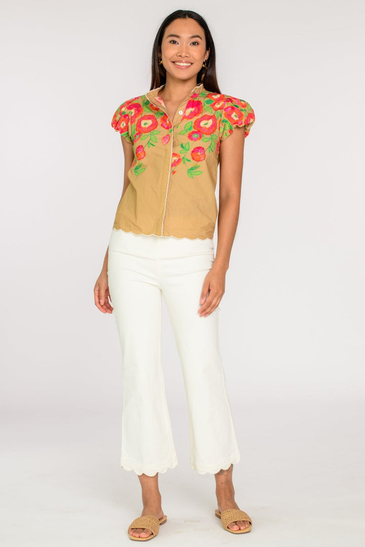 Elizabeth James - S/S Poppy Patch Emily Top: Iced Coffee - Shorely Chic Boutique