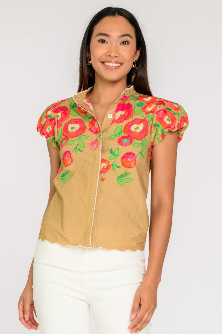 Elizabeth James - S/S Poppy Patch Emily Top: Iced Coffee - Shorely Chic Boutique