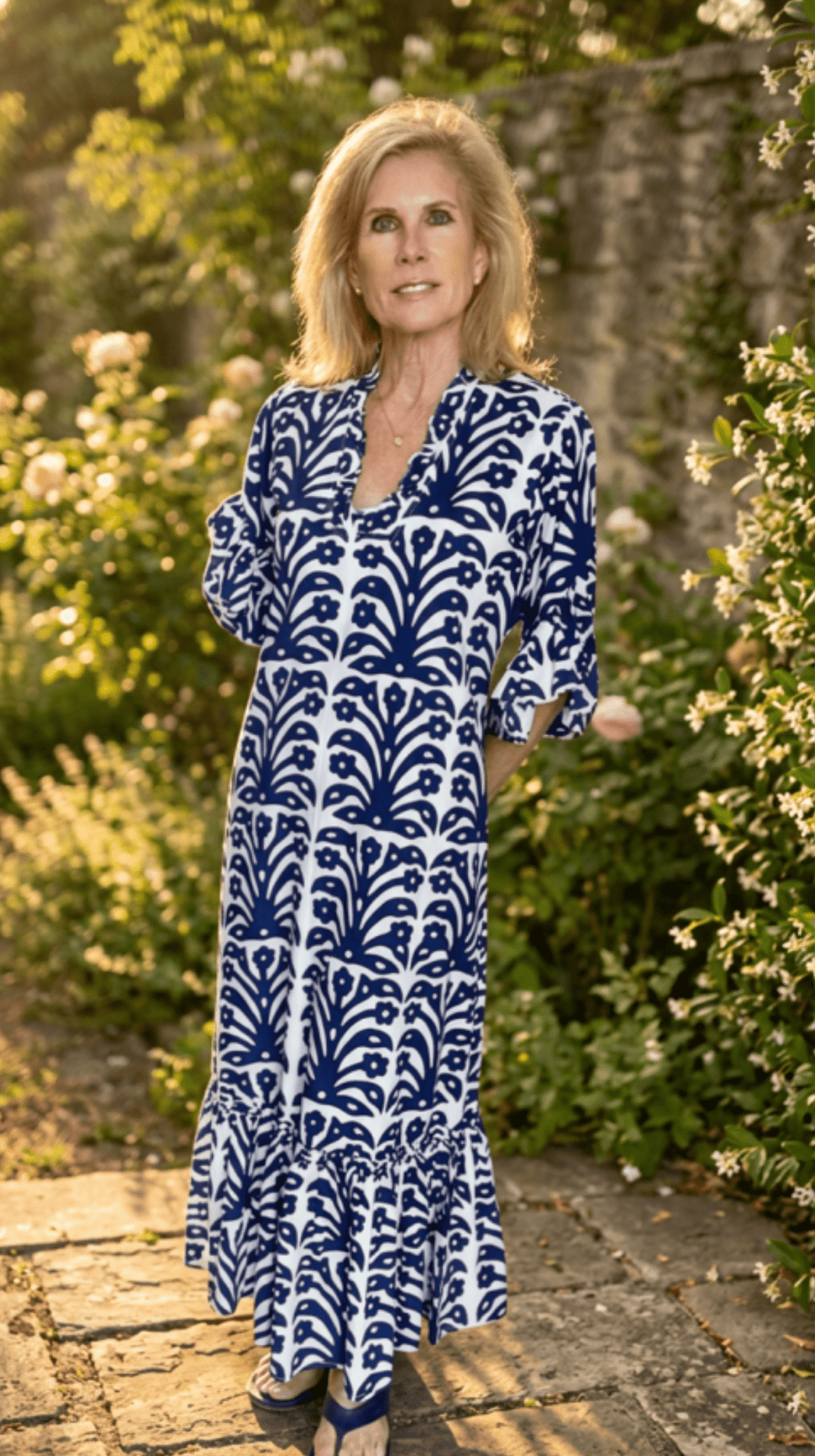 Fitzroy & Willa - Soleil 3/4 Slv Dress: Navy Ikat - Shorely Chic Boutique