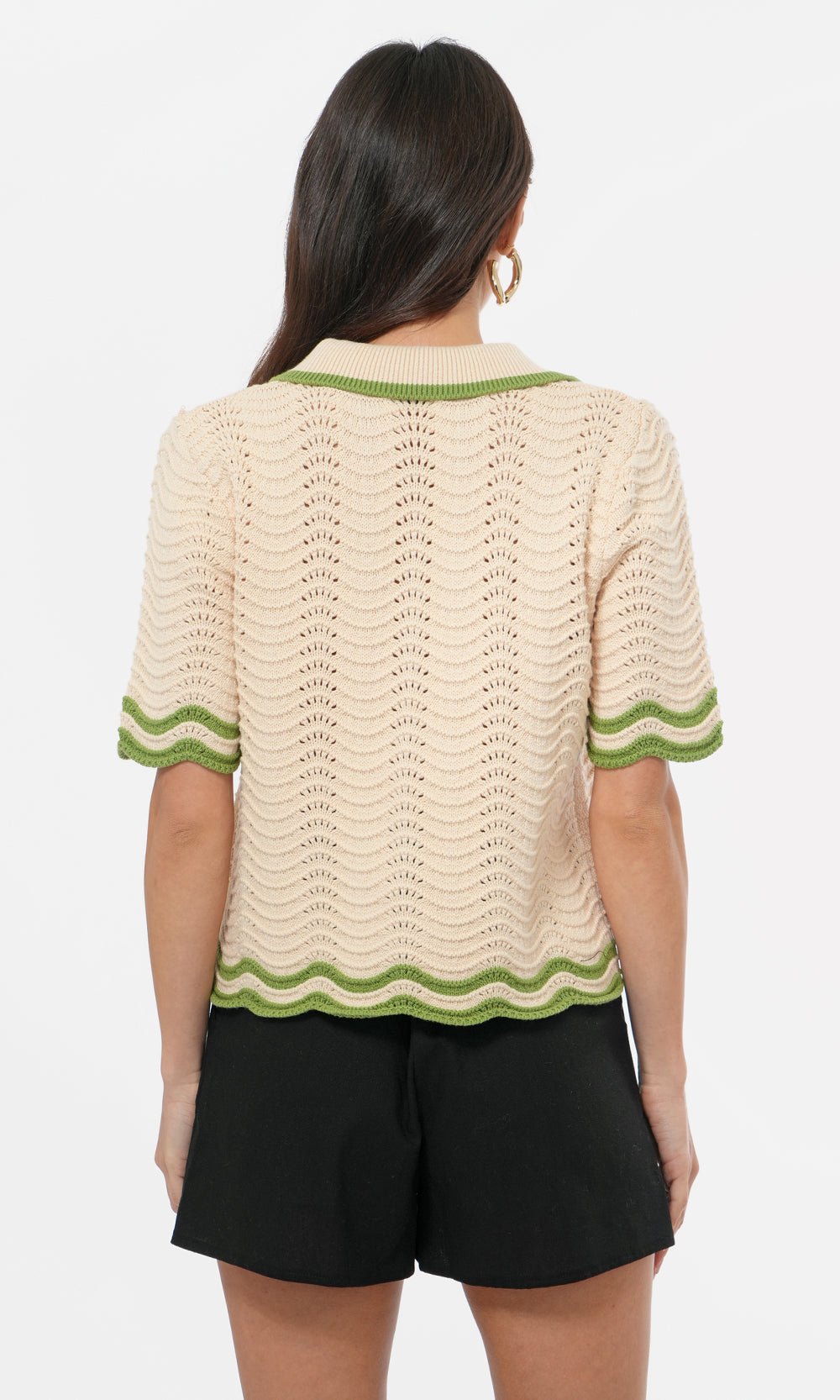 Greylin: Amelia Scallop Hem Button Up Crochet Cardigan: Cream Sage - Shorely Chic Boutique