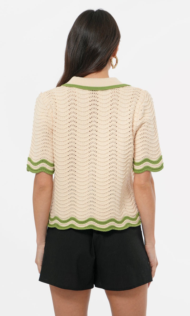 Greylin: Amelia Scallop Hem Button Up Crochet Cardigan: Cream Sage - Shorely Chic Boutique