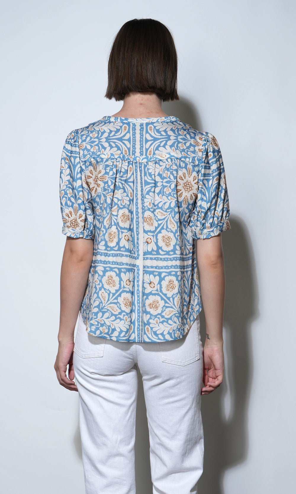 Greylin: Charlotte Split Neck Elbow Sleeve Top: Dusty Blue - Shorely Chic Boutique