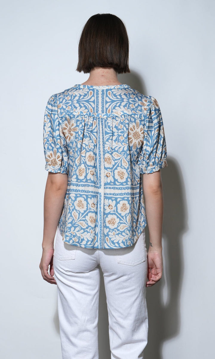 Greylin: Charlotte Split Neck Elbow Sleeve Top: Dusty Blue - Shorely Chic Boutique