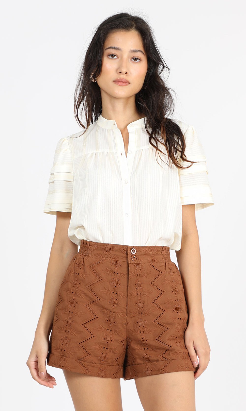 Greylin - Delora Pintucked Blouse: Ivory - Shorely Chic Boutique