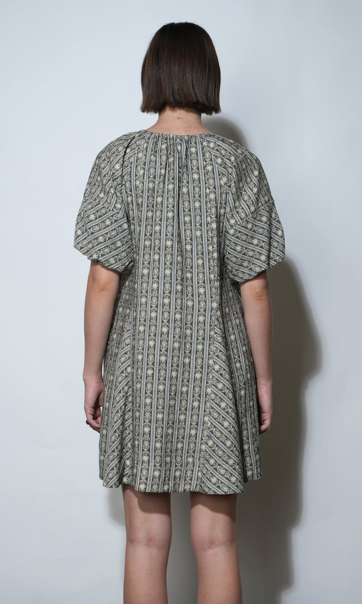 Greylin: Elena Stripe Pattern Bubble Sleeve Dress: Slate - Shorely Chic Boutique