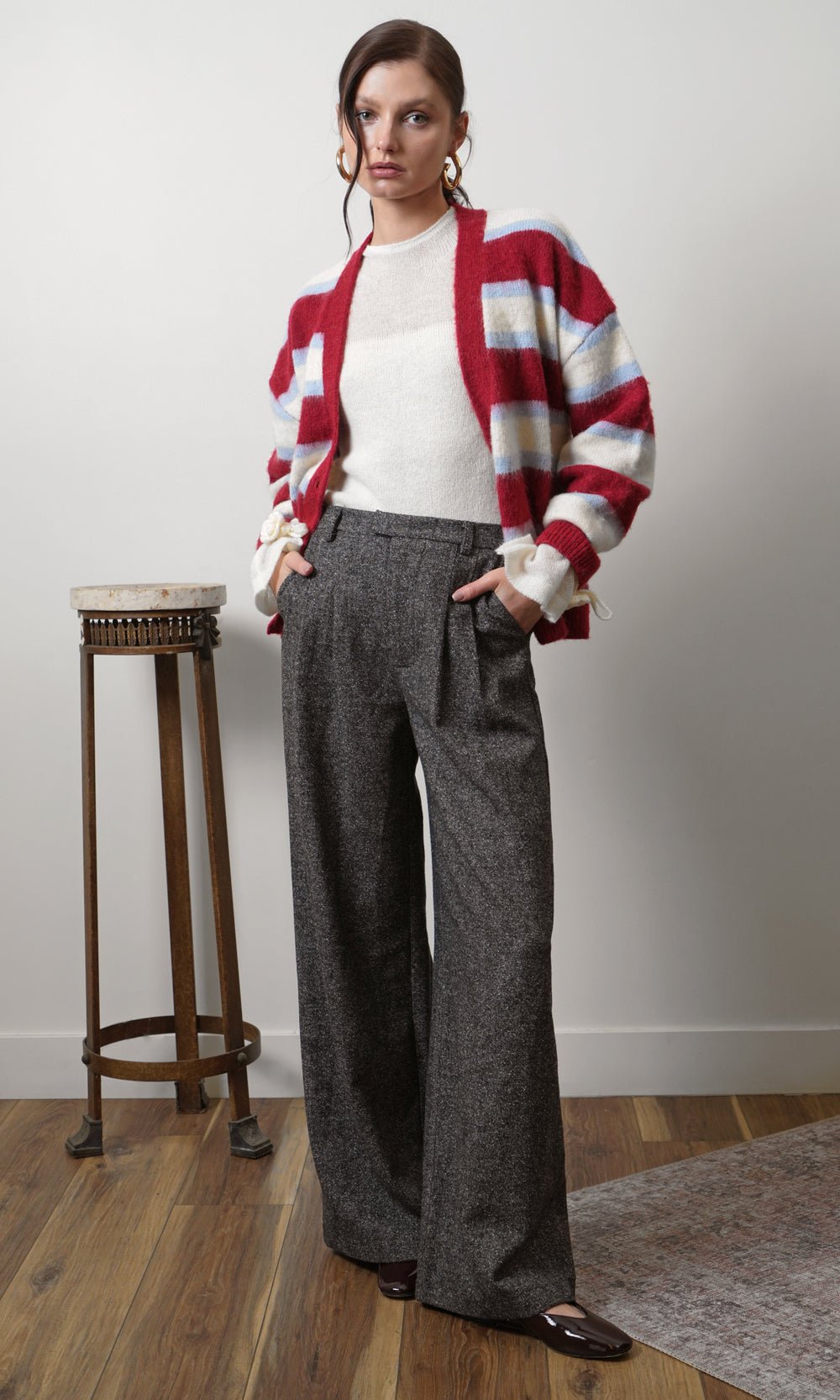 Greylin: Fallon Cozy Oversized Stripe Cardigan: Red Combo - Shorely Chic Boutique