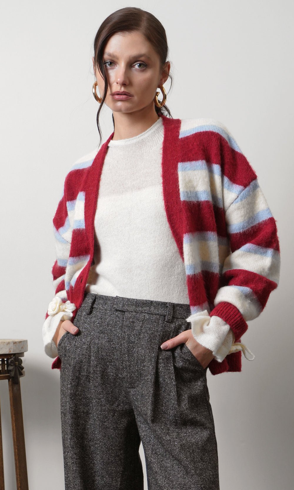 Greylin: Fallon Cozy Oversized Stripe Cardigan: Red Combo - Shorely Chic Boutique