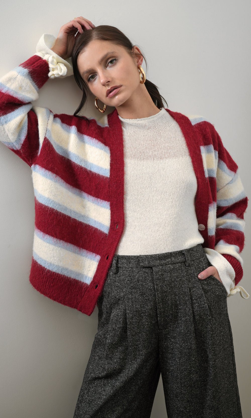 Greylin: Fallon Cozy Oversized Stripe Cardigan: Red Combo - Shorely Chic Boutique