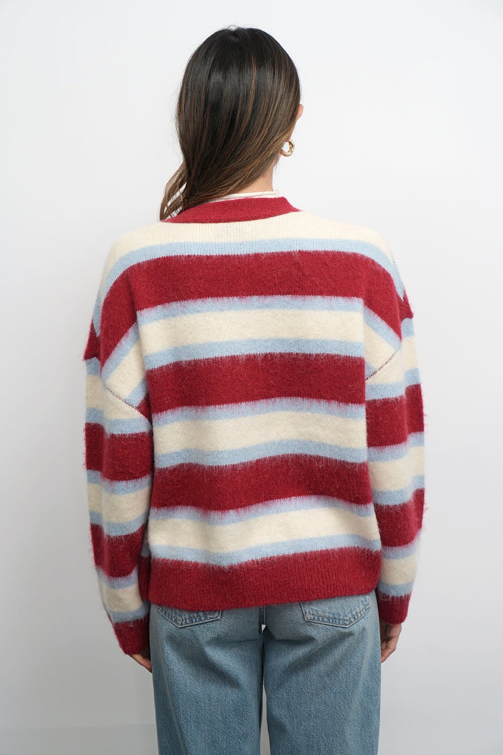 Greylin: Fallon Cozy Oversized Stripe Cardigan: Red Combo - Shorely Chic Boutique
