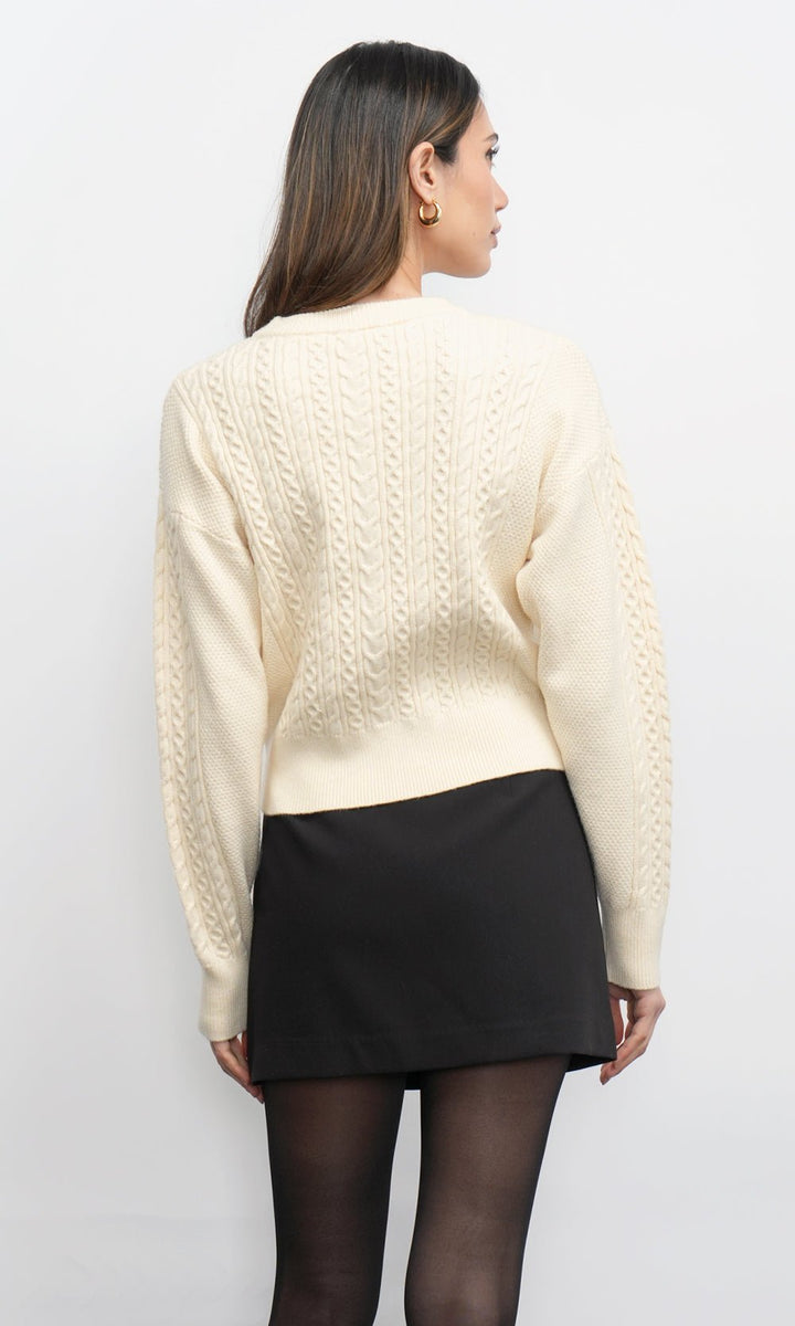 Greylin: Finley L/S Pull Over Cable Knit Sweater: Chalk - Shorely Chic Boutique