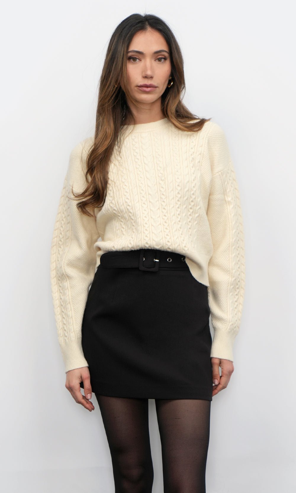 Greylin: Finley L/S Pull Over Cable Knit Sweater: Chalk - Shorely Chic Boutique