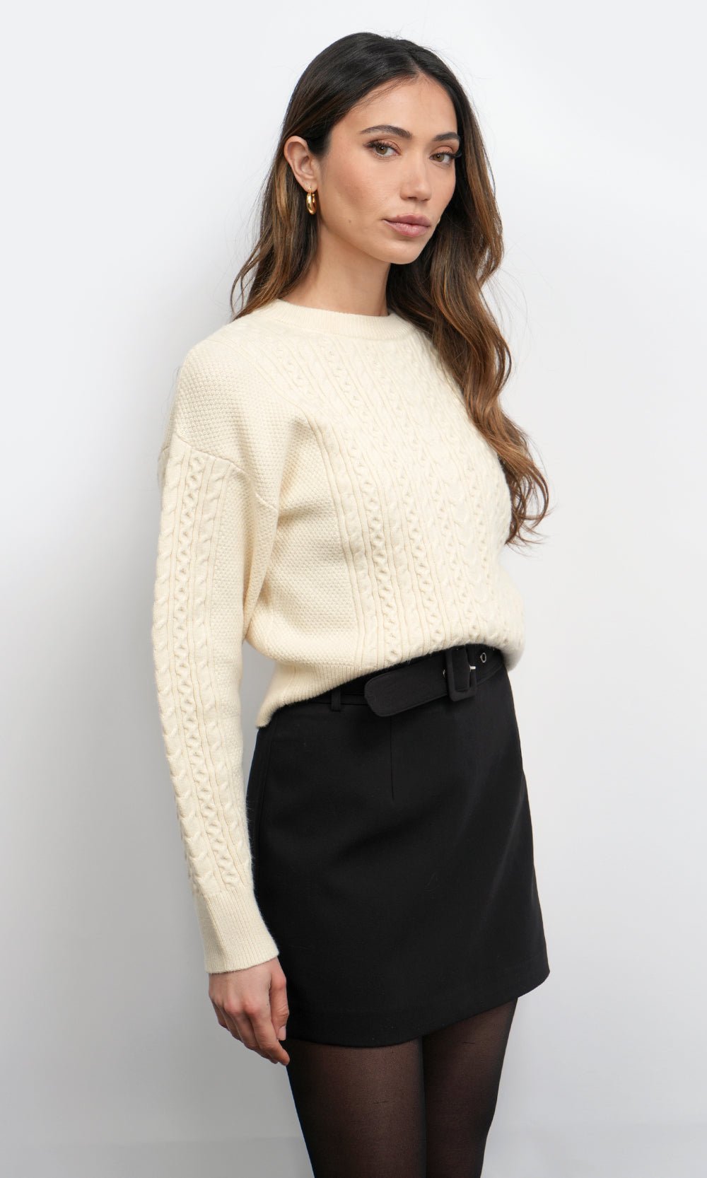 Greylin: Finley L/S Pull Over Cable Knit Sweater: Chalk - Shorely Chic Boutique
