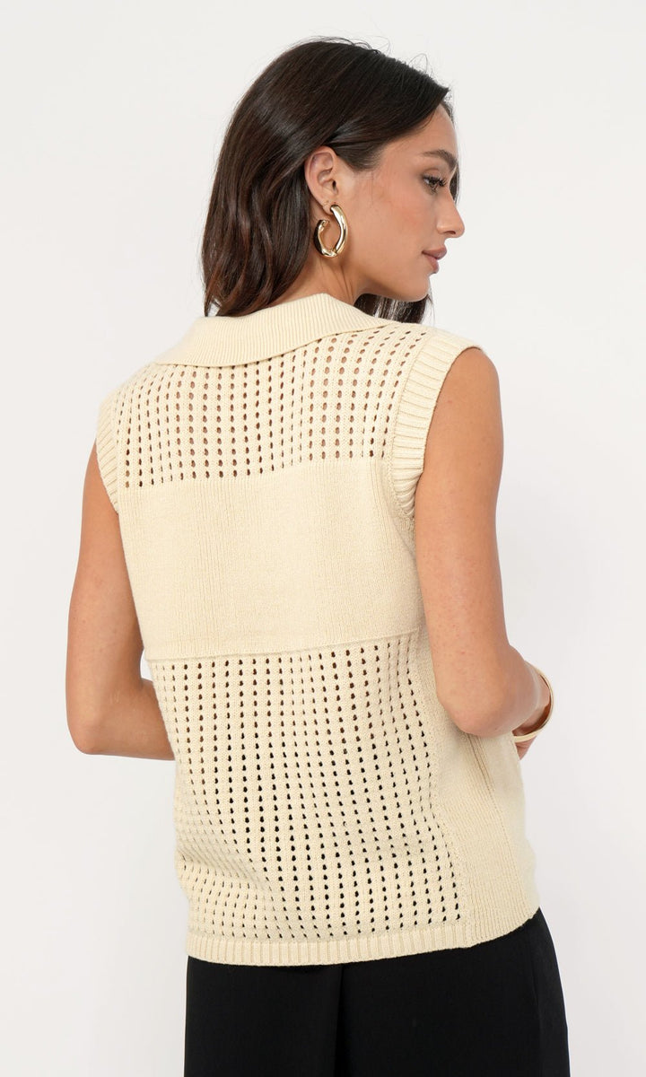 Greylin: Gordon Open Knit Paneled Sweater Top: Cream - Shorely Chic Boutique