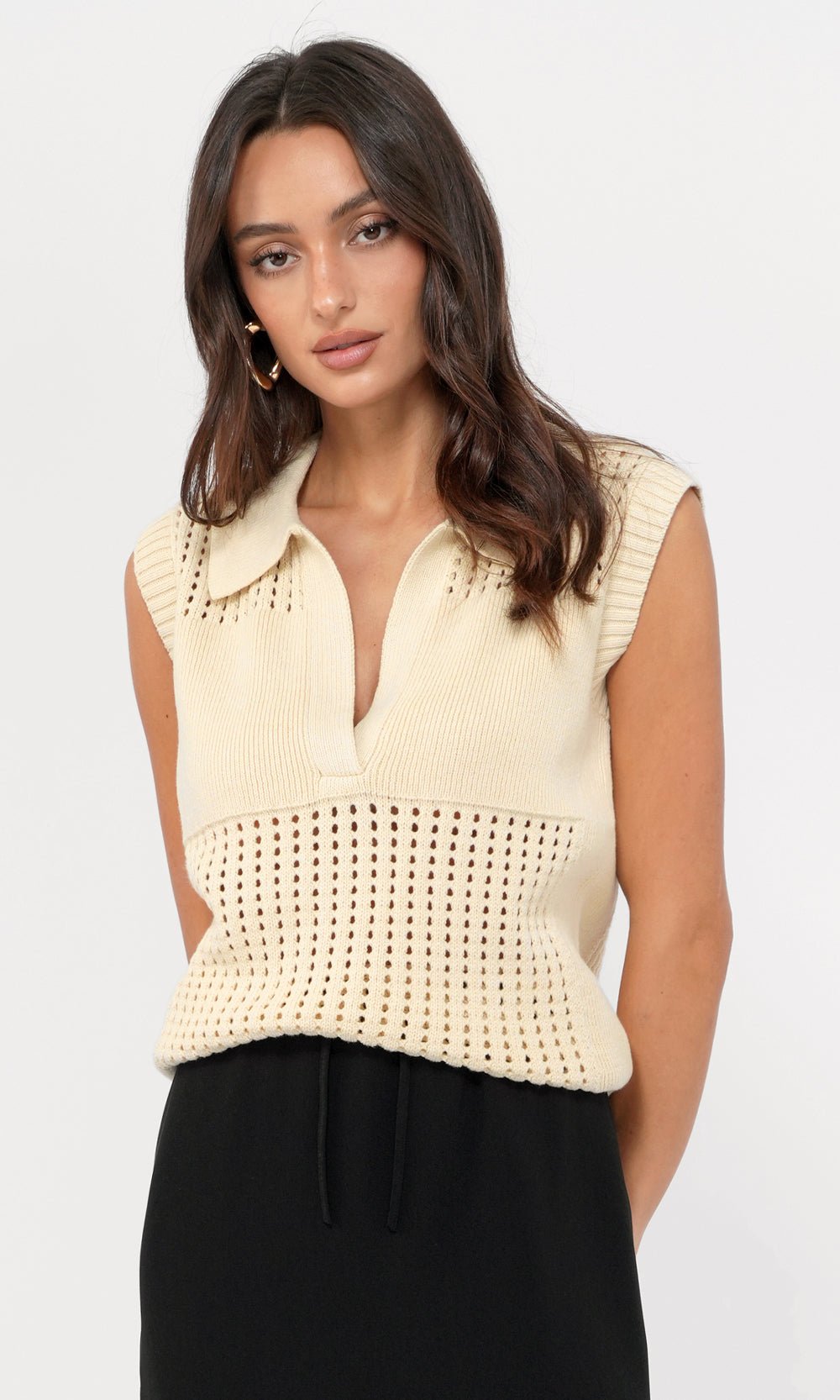 Greylin: Gordon Open Knit Paneled Sweater Top: Cream - Shorely Chic Boutique