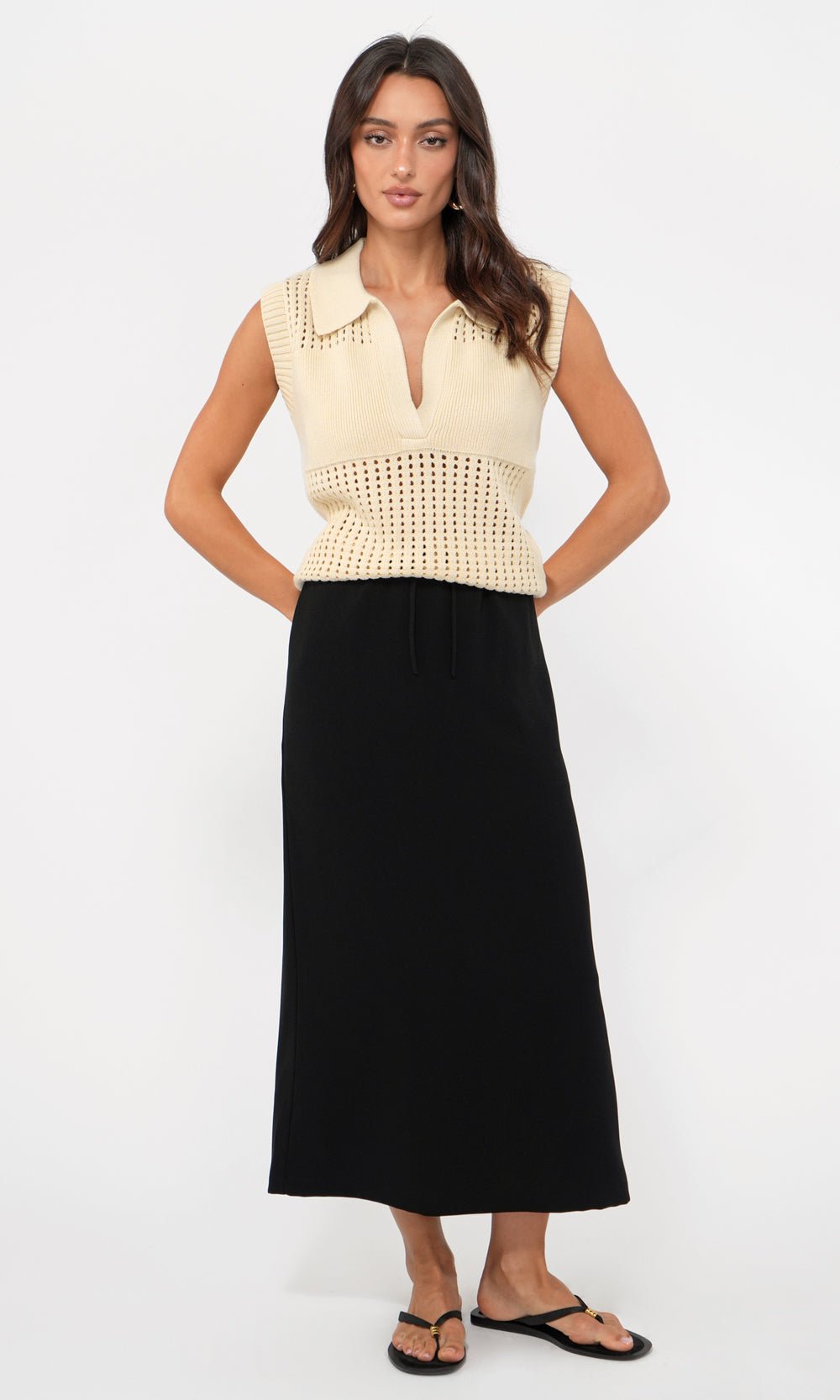 Greylin: Gordon Open Knit Paneled Sweater Top: Cream - Shorely Chic Boutique