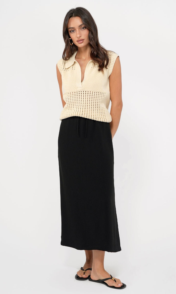 Greylin: Gordon Open Knit Paneled Sweater Top: Cream - Shorely Chic Boutique