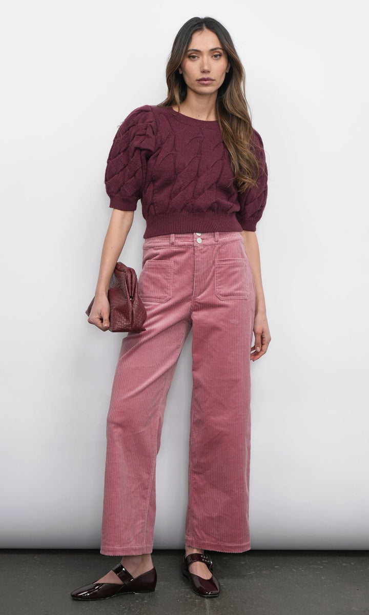 Greylin: Hallie Cable Knit Puff Sleeve Sweater: Aubergine - Shorely Chic Boutique