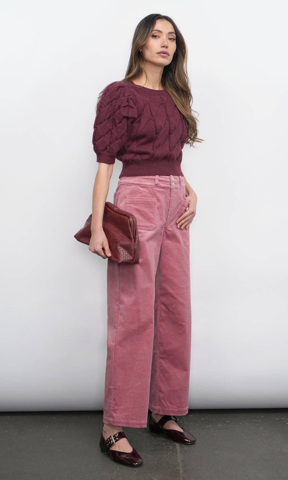Greylin: Hallie Cable Knit Puff Sleeve Sweater: Aubergine - Shorely Chic Boutique