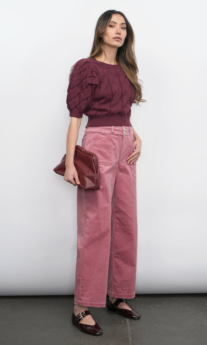Greylin: Hallie Cable Knit Puff Sleeve Sweater: Aubergine - Shorely Chic Boutique