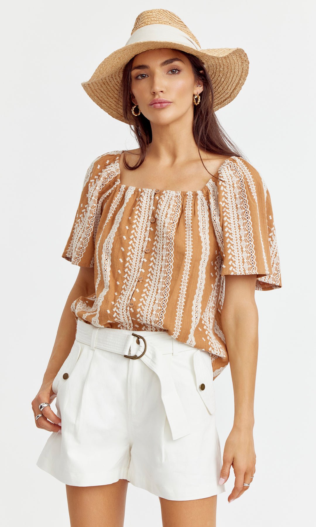 Greylin - Jakie Embroidred Top: Nutshell - Shorely Chic Boutique