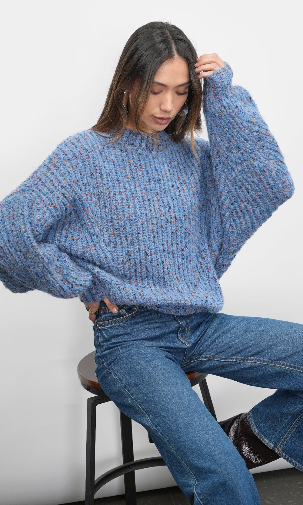 Greylin: Jasper Slouchy Speckled Crew Neck Sweater:Retro Blue - Shorely Chic Boutique