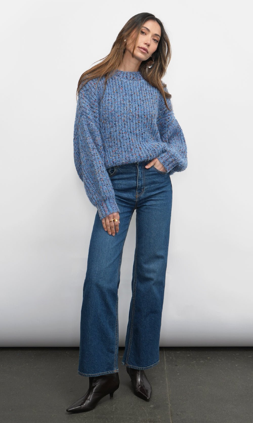 Greylin: Jasper Slouchy Speckled Crew Neck Sweater:Retro Blue - Shorely Chic Boutique