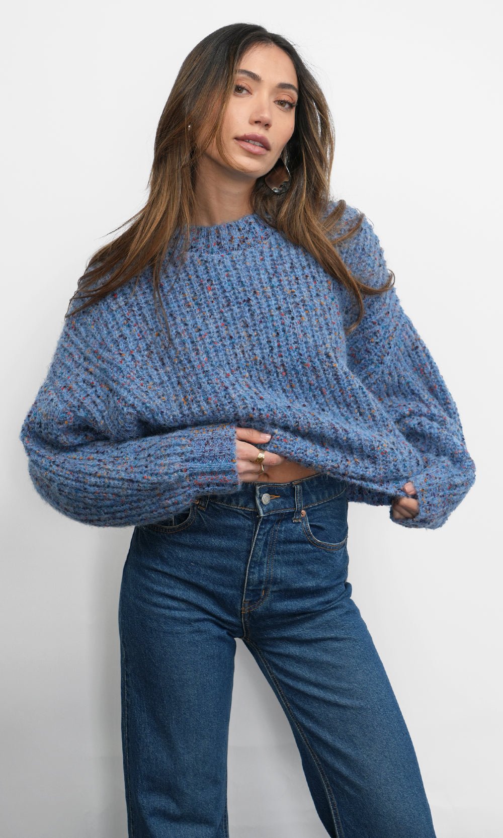 Greylin: Jasper Slouchy Speckled Crew Neck Sweater:Retro Blue - Shorely Chic Boutique