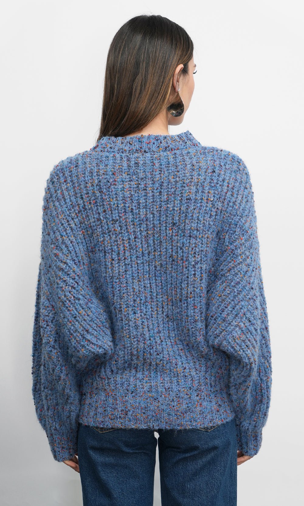 Greylin: Jasper Slouchy Speckled Crew Neck Sweater:Retro Blue - Shorely Chic Boutique