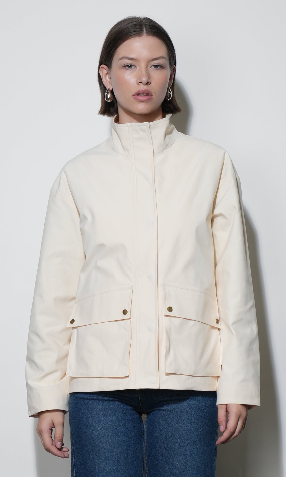 Greylin: Mila Water Resistant Funnel Neck Jacket: Vanilla - Shorely Chic Boutique