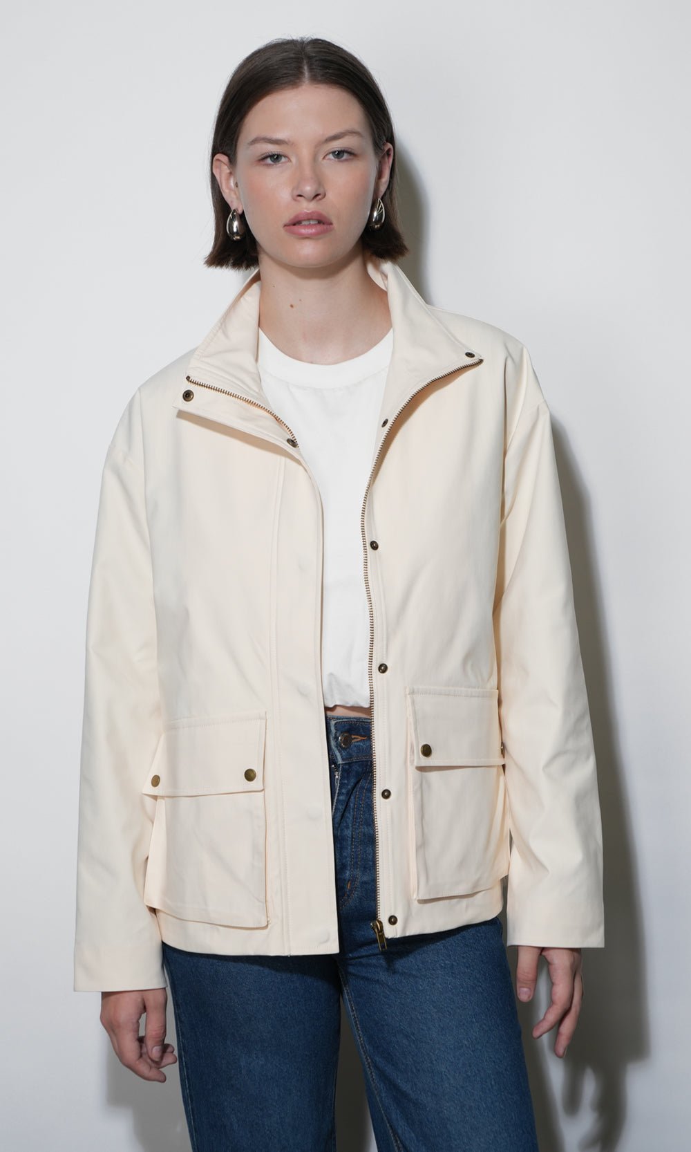 Greylin: Mila Water Resistant Funnel Neck Jacket: Vanilla - Shorely Chic Boutique