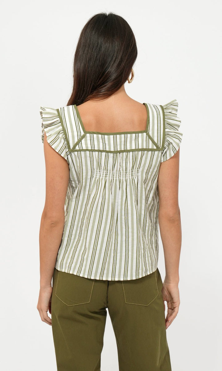 Greylin - Olga Stripe Flutter Sleeve Top: Ivory/Olive - Shorely Chic Boutique