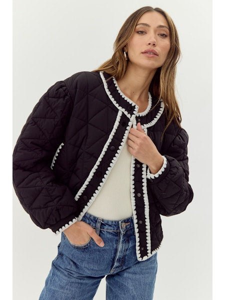 Greylin - Preston Quilted Contrast Stitched Jacket: Blk/Wht - Shorely Chic Boutique