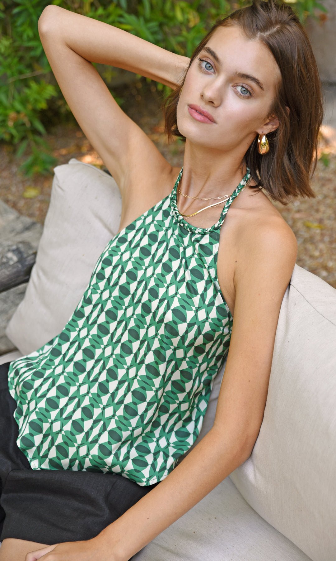 Greylin - Sabrina Print Halter Top: Green/Ivory - Shorely Chic Boutique