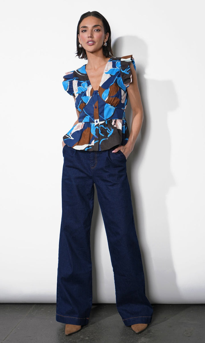 Greylin: Sarina Poplin Top: Navy Multi - Shorely Chic Boutique