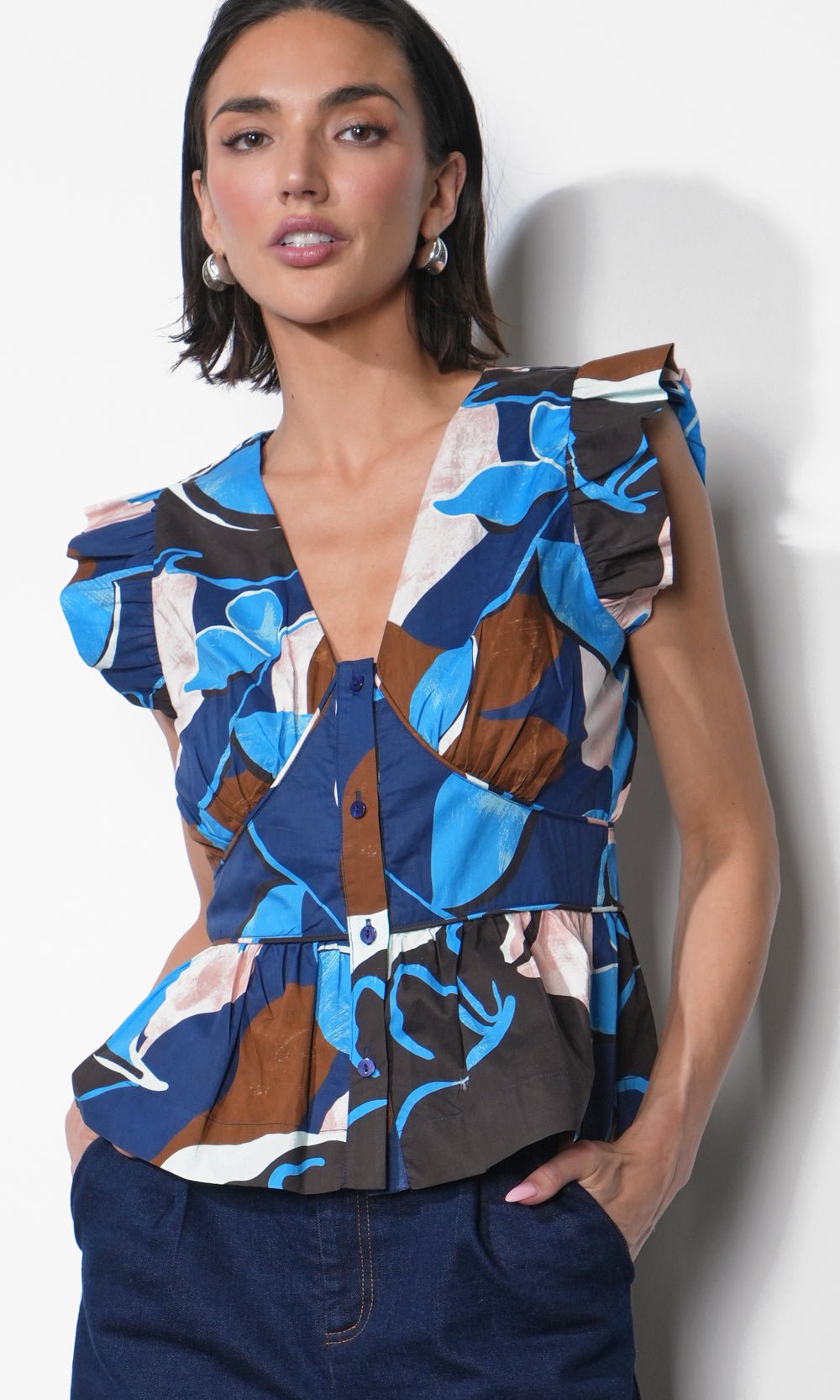 Greylin: Sarina Poplin Top: Navy Multi - Shorely Chic Boutique
