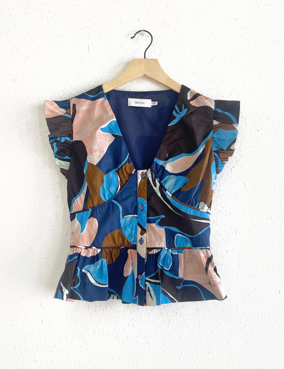 Greylin: Sarina Poplin Top: Navy Multi - Shorely Chic Boutique