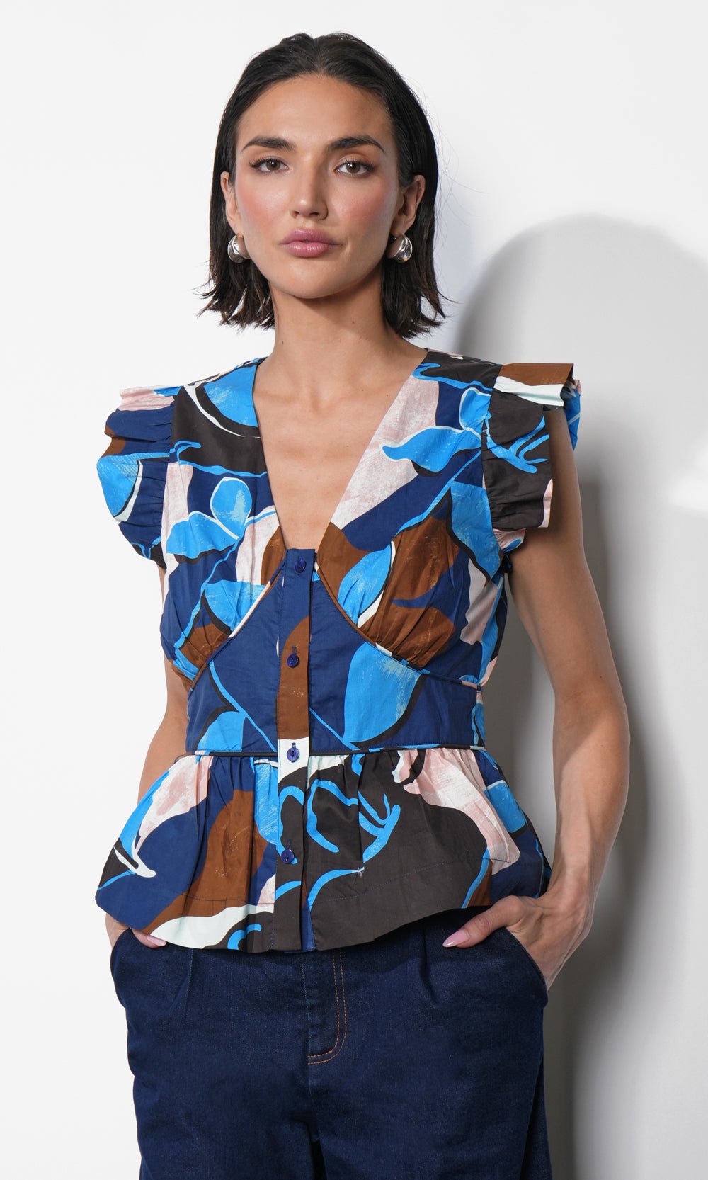 Greylin: Sarina Poplin Top: Navy Multi - Shorely Chic Boutique