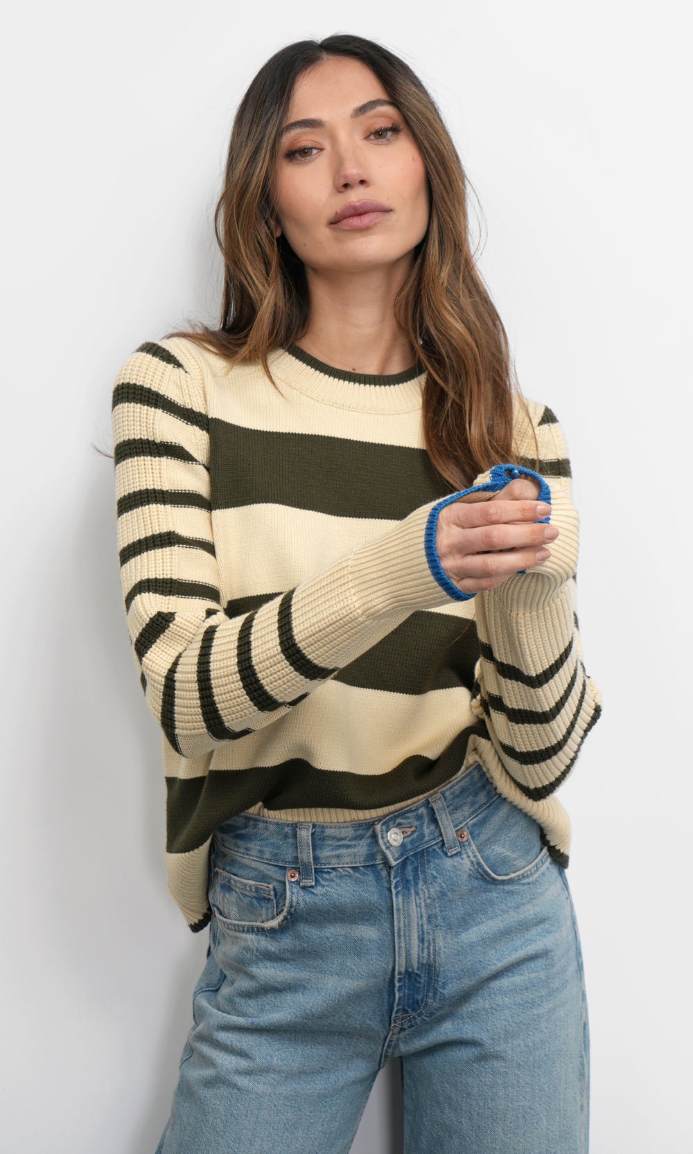 Greylin: Selena Stripe Play Sweater: Moss Green - Shorely Chic Boutique