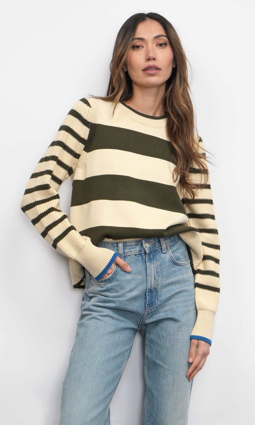 Greylin: Selena Stripe Play Sweater: Moss Green - Shorely Chic Boutique