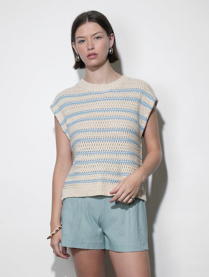 Greylin: Solana Boxy Sweater Top: Ivory/Blue - Shorely Chic Boutique