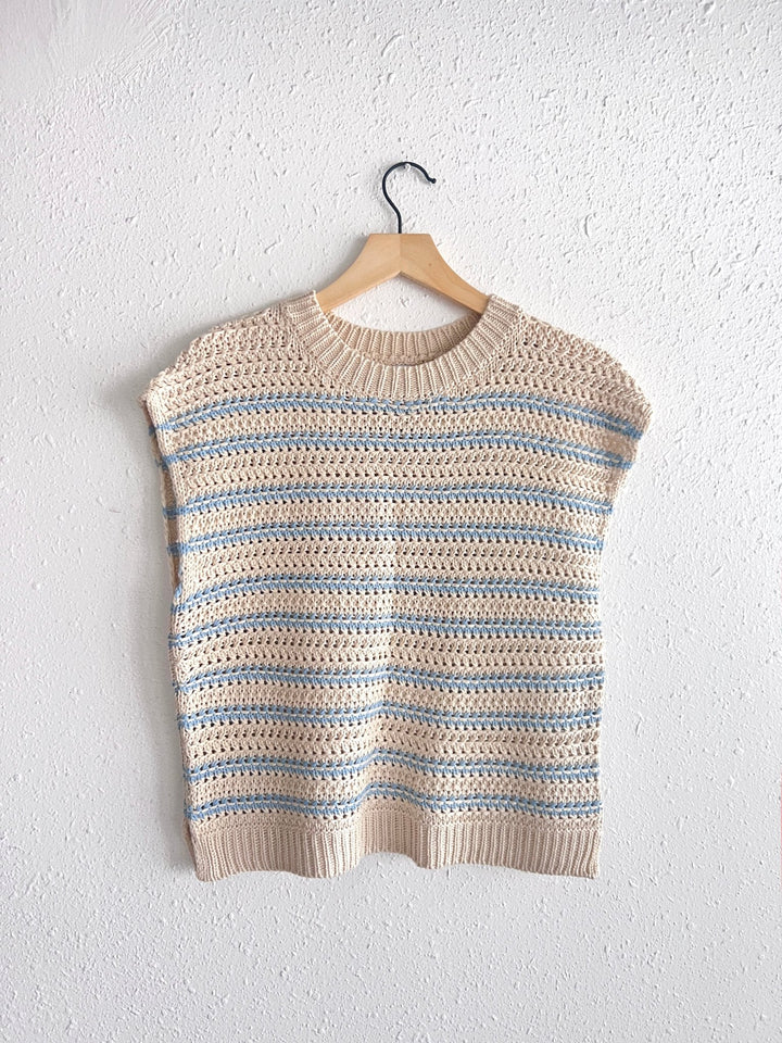 Greylin: Solana Boxy Sweater Top: Ivory/Blue - Shorely Chic Boutique
