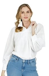 Jade - L/S Ruffle Neck Henley Style Blouse: White - Shorely Chic Boutique