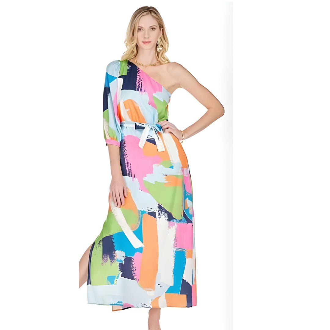 Jade - Multi Brush One Shoulder Maxi Column Dress: Multi - Shorely Chic Boutique