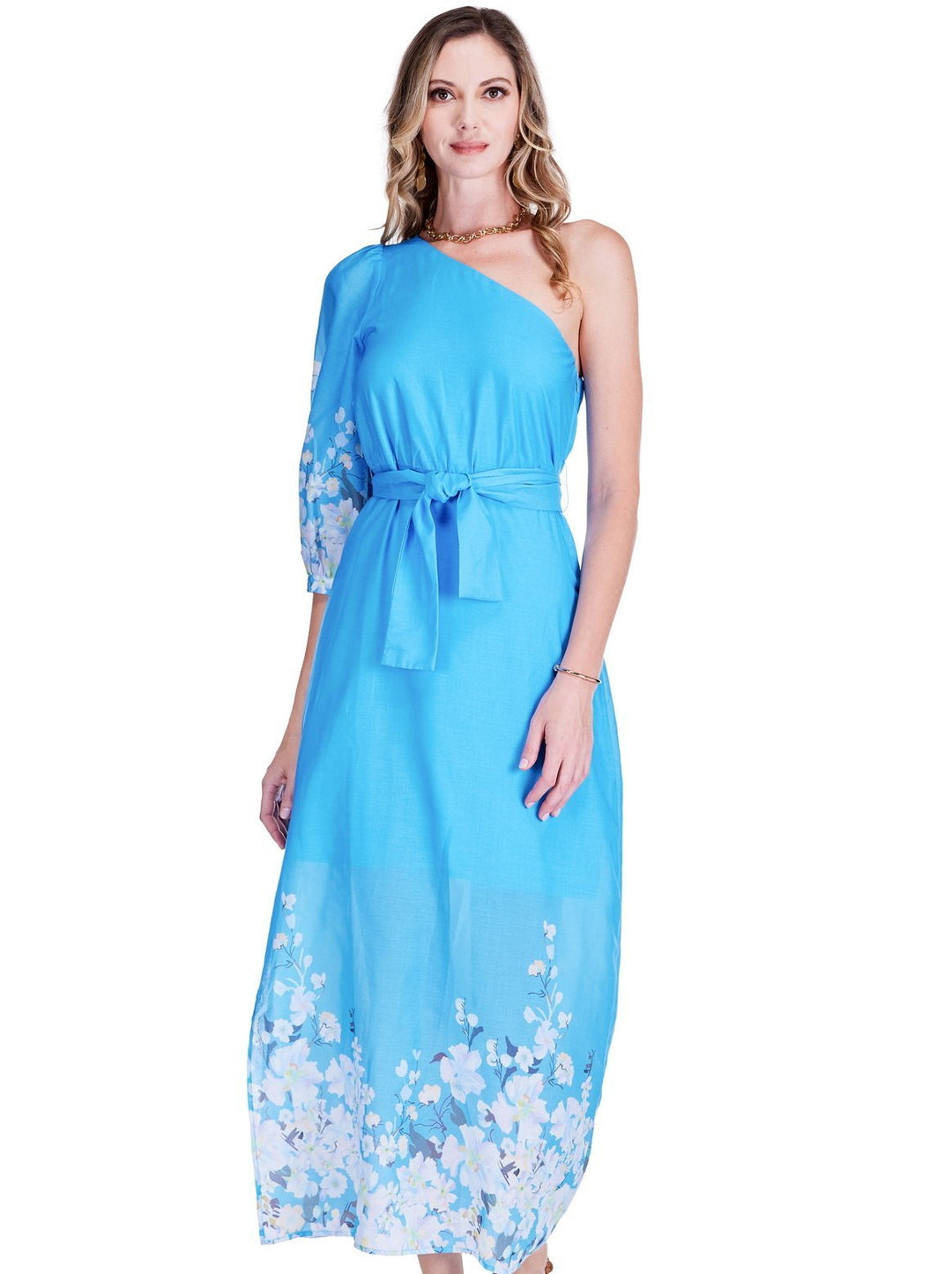 Jade - One Shoulder Column Dress: Sky Garden - Shorely Chic Boutique