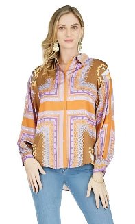 Jade - Oversized L/S Scarf Print Shirt: Multi - Shorely Chic Boutique